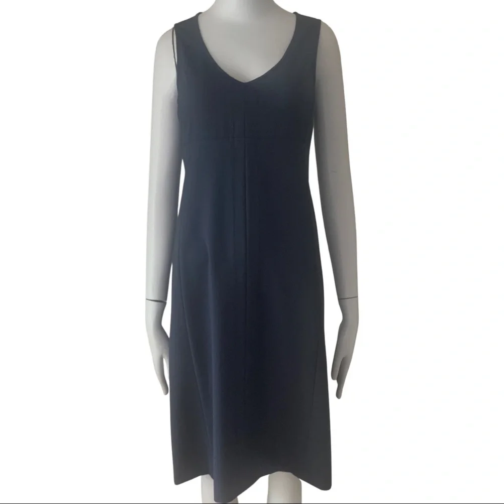 THEORY Kale B V-Neck Sheath Dress Wool Blend Midi Navy Blue Style 7011610R - Picture 10 of 16